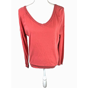 C&C California Tee Women's Sz S Coral Long Sleeve V-Neck Relaxed Soft Pullover